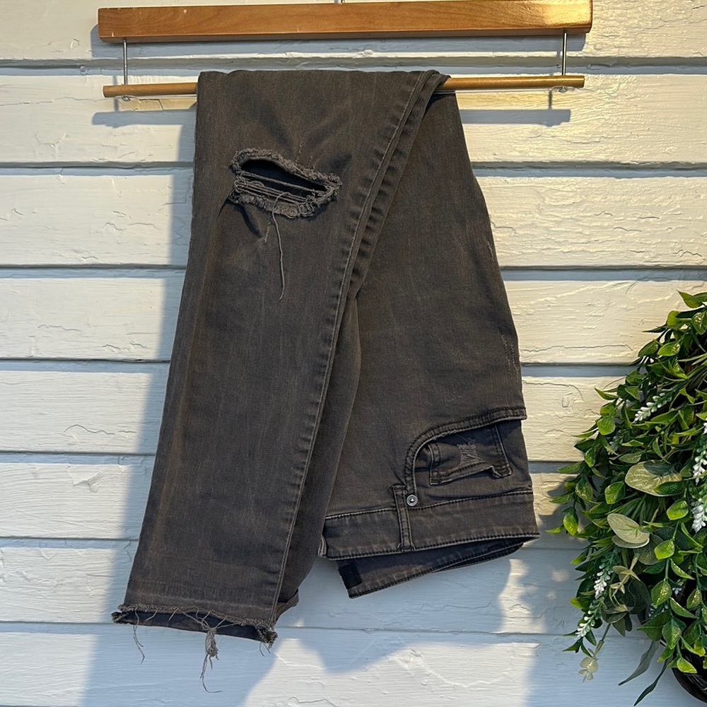 Express Destructed Light Charcoal Grey Denim Legging, High Rise 8R